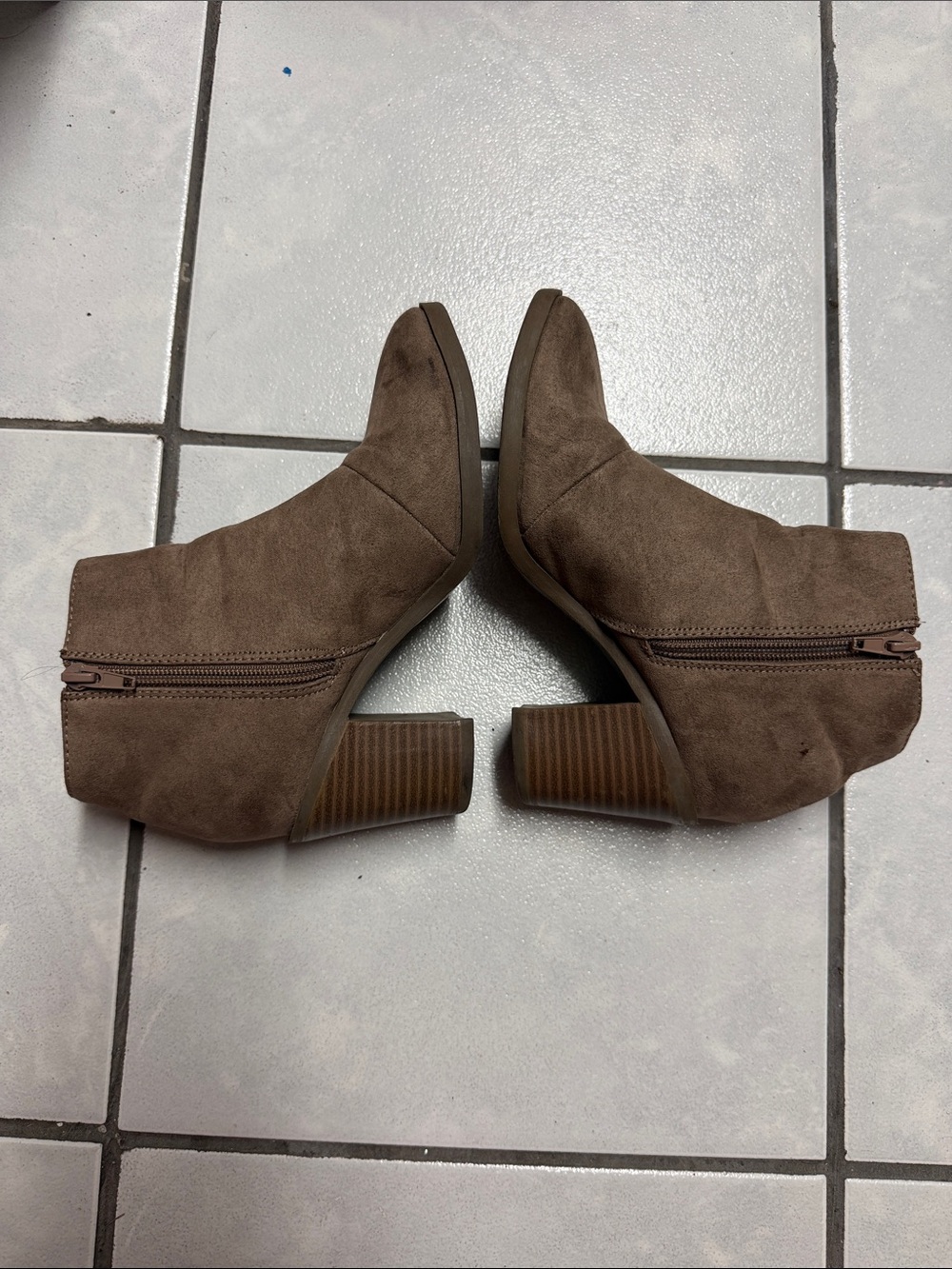 Women's Brown Suede Ankle Booties with Block Heel